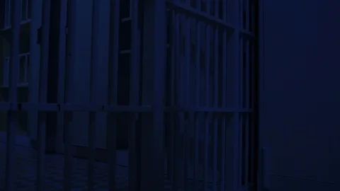 Prison, prison cell bars and prison door, escape from prison, bank vault Stock Footage 98167514