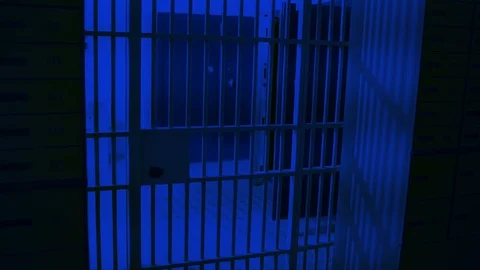 Prison, prison cell bars and prison door, escape from prison, bank vault Stock Footage 98167571