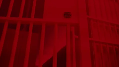 Prison, prison cell bars and prison door, escape from prison, bank vault Stock Footage 98167676