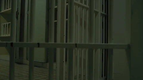 Prison, prison cell bars and prison door, escape from prison, bank vault Stock Footage 98167930