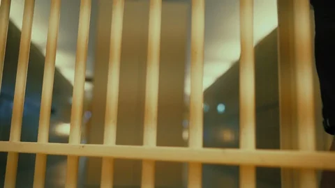 Prison, prison cell bars and prison door, escape from prison, bank vault Stock Footage 98168145