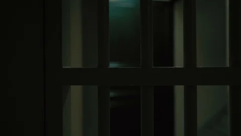 Prison, prison cell bars and prison door, escape from prison, bank vault Stock Footage 98168235