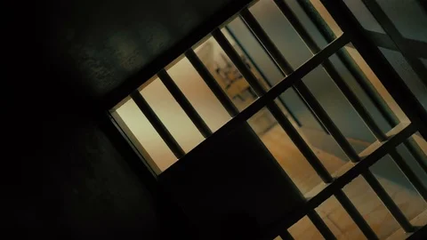 Prison, prison cell bars and prison door, escape from prison, bank vault Stock Footage 98168357