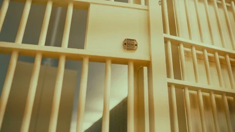 Prison, prison cell bars and prison door, escape from prison, bank vault Stock Footage 98168439