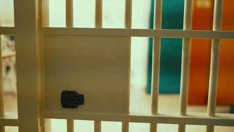 Prison, prison cell bars and prison door, escape from prison, bank vault Stock Footage 98168493