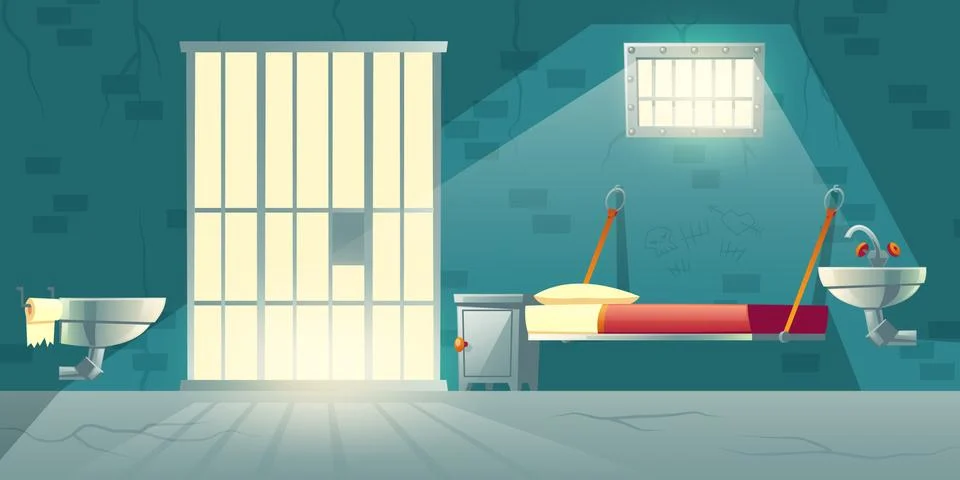 Prison single cell interior cartoon vector 스톡 일러스트