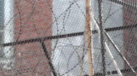 Prison Wall Barbed Wire Stock Footage 40971696