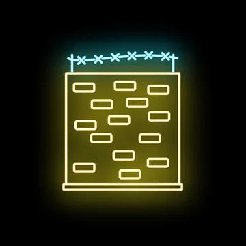 Prison wall with barbed wire neon icon Stock Illustration