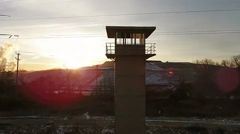A Prison Watchtower at Sunrise Stock Footage