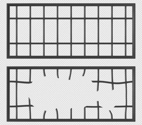 Prison windows with grate and broken metal bars Ilustración de archivo