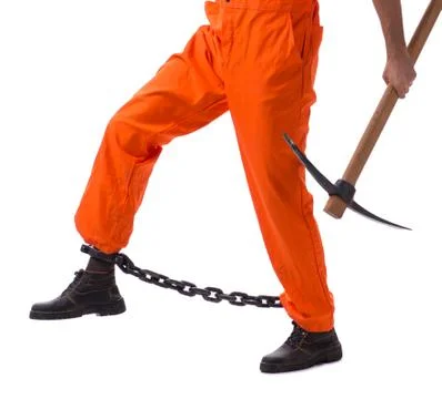 Prisoner with axe isolated on white background Stock Photos