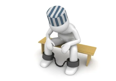 Prisoner on a bench (3d characters isolated on white background series) Stock Illustration