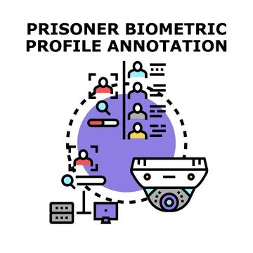 Prisoner biometric profile annotation system surveillance concept Stockillustratie