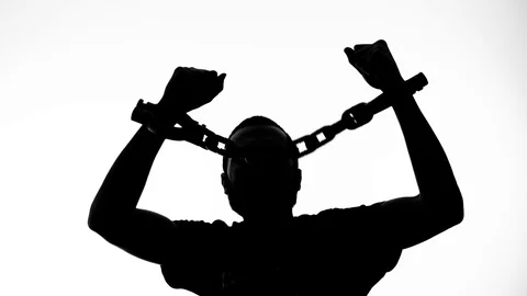 Prisoner Breaking The Chains Silhouette Black White Stock Footage