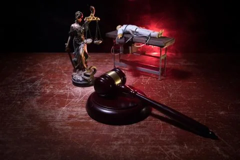 Prisoner handcuffed to death by lethal injection, vial with sodium thiopental Stock Photos