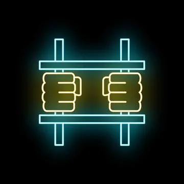 Prisoner hands holding jail bars neon icon Stock Illustration