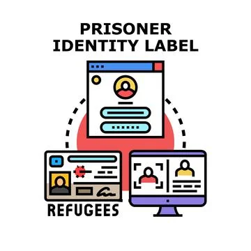 Prisoner identity label concept linking refugee identification Stock Illustration