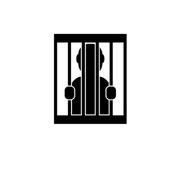 Prisoner Man Hold Bars, Imprisonment Solid Flat Vector Icon Isolated on White Stock Illustration