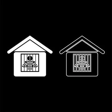 Prisoner in prison building set icon white color vector illustration image si Ilustración de archivo