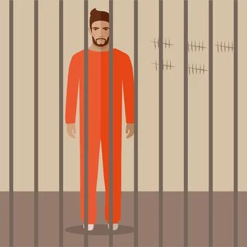 Prisoner in prison cell Stock Illustration