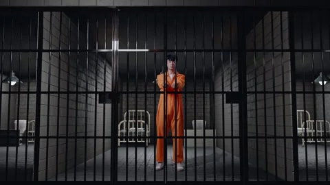 Prisoner Stretching Out The Hands Surrender Himself In Prison Stock Footage 273254820
