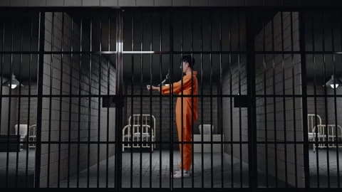 Prisoner Stretching Out The Hands Surrender Himself In Prison Stock Footage 273254918