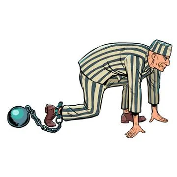 Prisoner in a striped robe with a core Stock Illustration