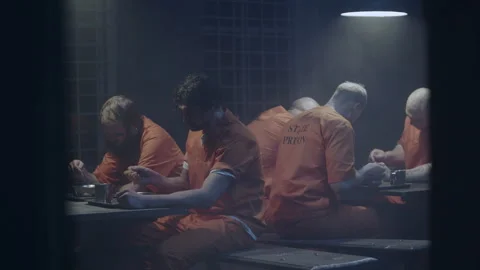 Prisoners dining at the canteen Stock Footage 283078749