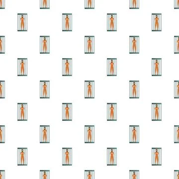 Prisoners standing behind bars in a repetitive seamless pattern Stock Illustration