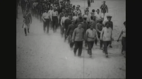 Prisoners walking in prison camp Stock Footage 43317793