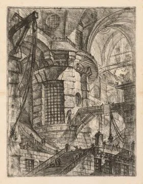 The Prisons: A Vaulted Building with a Central Column with Barred Window, 1.. Ilustración de archivo