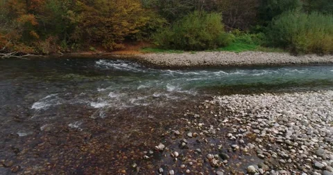 Pristine Alpine river flowing in narrow valley in Slovenia Stock Footage 147096374