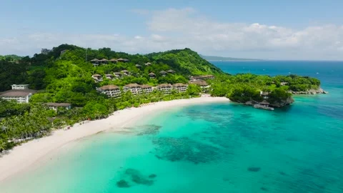 Pristine beach with lush greenery. Punta Bunga Beach, Boracay Island Stock Footage 310584011