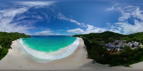 Pristine beachfront with turquoise waters. Mahe, Seychelles. Stock Footage 311149941