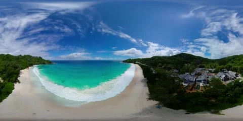 Pristine beachfront with turquoise waters. Mahe, Seychelles. Stock Footage 343334621