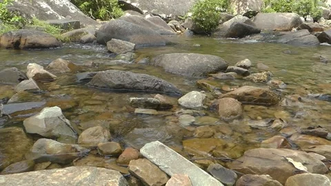 A pristine flowing water on beautiful rocks in a waterfall in Malaysia Video stock 155591737