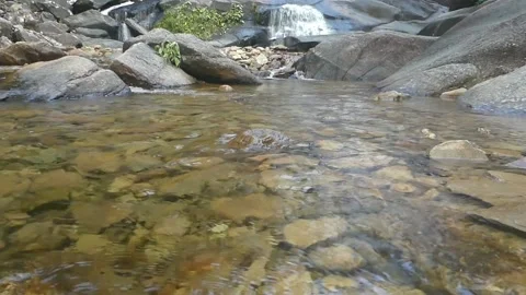 A pristine flowing water on beautiful rocks in a waterfall in Malaysia Stock Footage 155591776