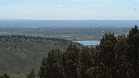 Pristine Forest With Evergreen Trees, Hills and Lake in Distance Stock Footage 156210970