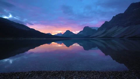 Pristine Mountain Lake At Sunset With Perfect Reflection Video stock 230017539