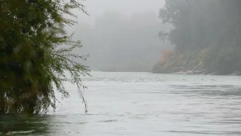 Pristine nature with wide river flows downstream Stock Footage 141253223