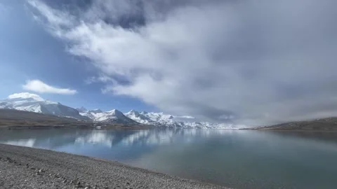 Pristine snow mountain reflection on lake time lapse Tibet Stock-Footage 333808646