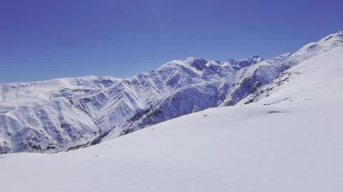 Pristine Snowfield and Rugged Andes Ridges Near Farellones 4K Stock Footage 342764221