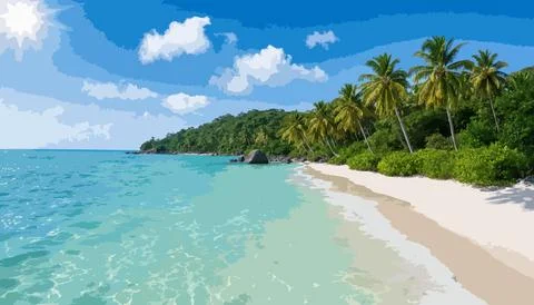 Pristine Tropical Coastline with Palm Trees Illustrazione stock