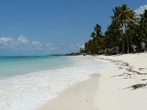 Pristine, tropical, white sand beach and blue sea, Jambiani, Zanzibar Stock Photos