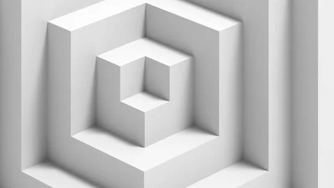 Pristine white composition featuring nested cubic shapes and deep shadows, .. Illustrazione stock