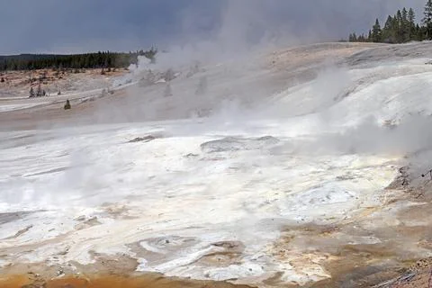 Pristine White Limestone on Active Hot Springs Photos