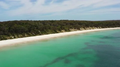 Pristine white sand Long Beach on Jervis bay of Australia – aerial flying 4k. Stock Footage 226756738