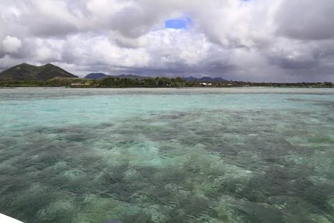 A Pristine White Sandy Beach Meets the Clear Turquoise Ocean, Mauritius Stock Photos