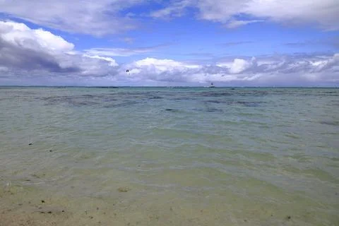 A Pristine White Sandy Beach Meets the Clear Turquoise Ocean, Mauritius Stock Photos