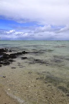 A Pristine White Sandy Beach Meets the Clear Turquoise Ocean, Mauritius Stock Photos
